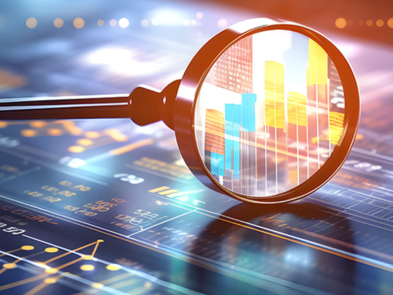 Abstract images of finance chart and magnifying glass