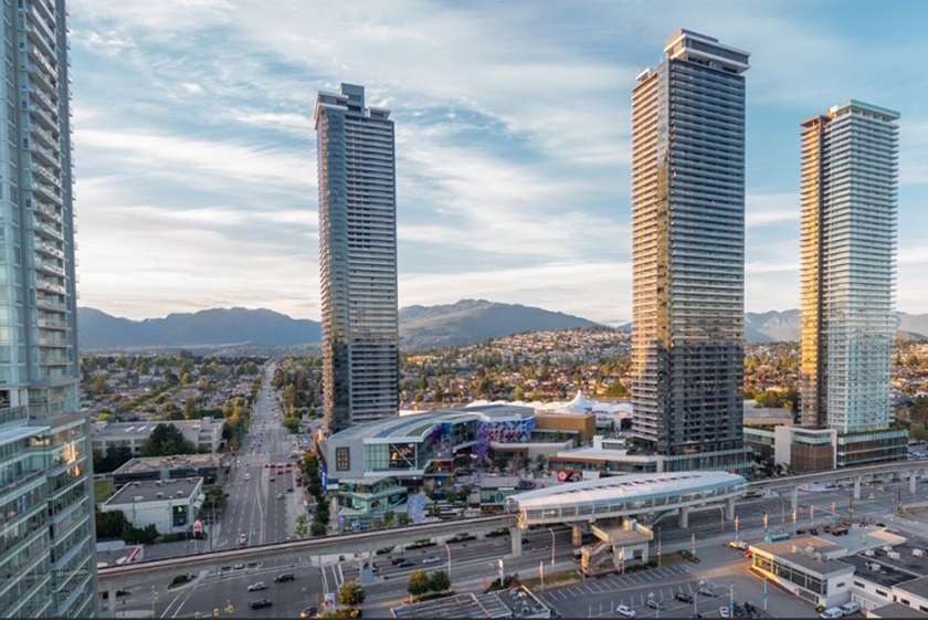 This image from SHAPE Properties shows a master-planned community in Burnaby, B.C., complete with residences, shopping areas and transit connectivity.