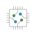 Microchip with connected nodes representing data connectivity and integrated systems.