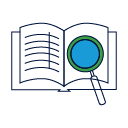 Open book with magnifying glass symbolizing research and knowledge discovery.